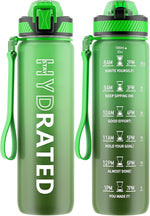 QLUR 32oz Motivational Water Bottle with Straw & Time Marker – Large Reusable Sports Water Jug