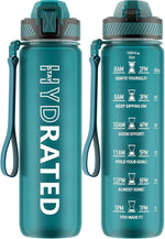 QLUR 32oz Motivational Water Bottle with Straw & Time Marker – Large Reusable Sports Water Jug