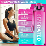 QLUR 32oz Motivational Water Bottle with Straw & Time Marker – Large Reusable Sports Water Jug